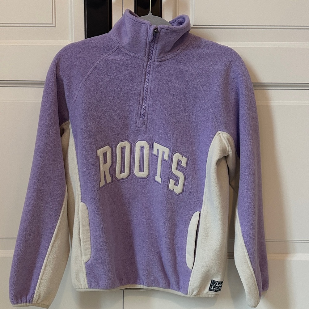 Roots Kids Active Microfleece Quarter Zip Lavender and Cream Fleece Jacket